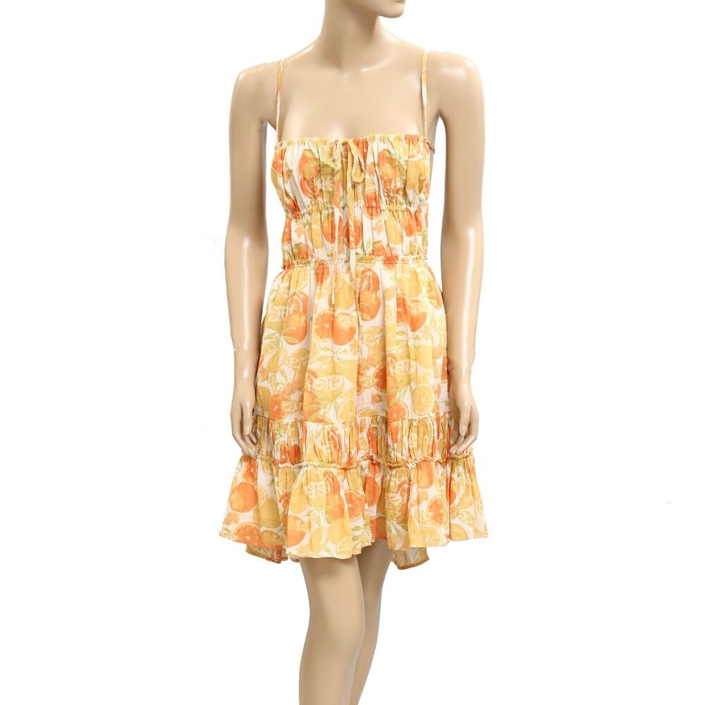 Free People Taking Sides Print Mini Dress Tomato Tiered Ruffle Cotton XL 283593 - Picture 5 of 9